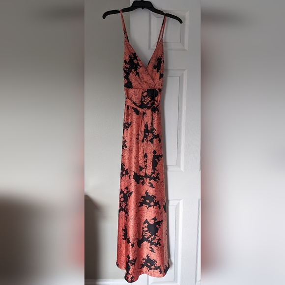 Lulu's Tea Gardens Rusty Rose Floral Print Satin Maxi Dress - Picture 1 of 5